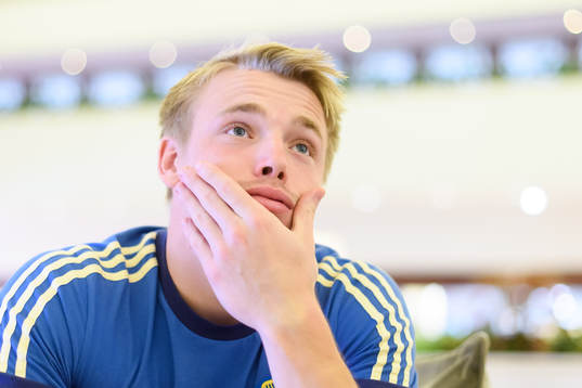 Goalkeeper Isak Andersson is being interviewed
