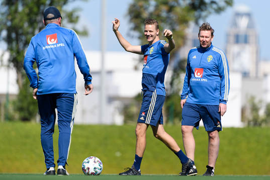 Goalkeeper coach Maths Elfvendal and assistant coach Peter