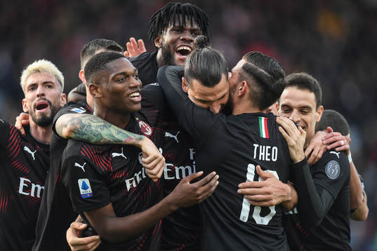 Zlatan Ibrahimovic of AC Milan celebrates his 0-2 goal