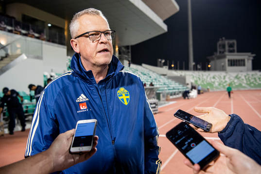 Janne Andersson, head coach of Sweden speaks to media