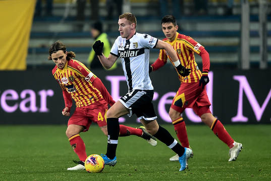 Dejan Kulusevski of Parma and Jacopo Petriccione of Lecce