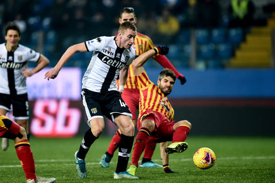 Dejan Kulusevski of Parma and Luca Rossettini of Lecce