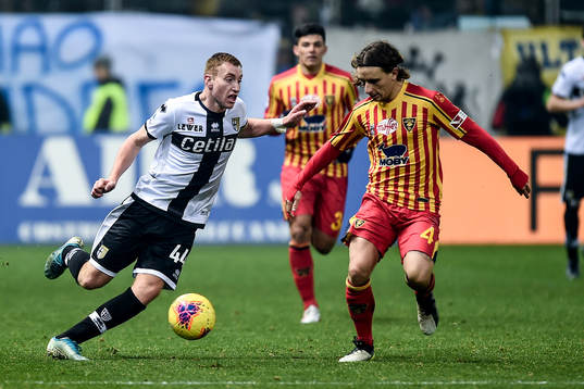Dejan Kulusevski of Parma and Jacopo Petriccione of Lecce