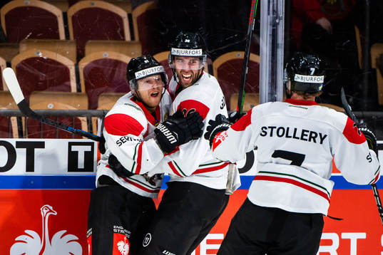 Ryan Lasch and Brandon Gormley of Frölunda celebrate the