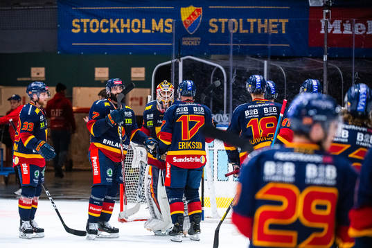 Djurgårdens spelare jublar med målvakt Niklas Svedberg