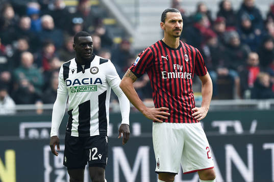 Ken Sema of Udinese and Zlatan Ibrahimovic of AC Milan