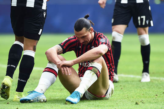 Zlatan Ibrahimovic of AC Milan looks dejected
