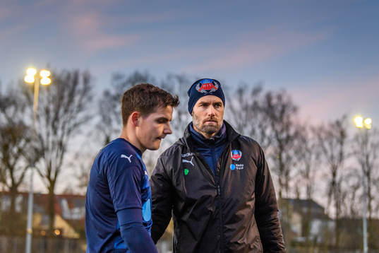 Helsingborgs Brandur Hendriksson och tränare Olof Mellberg