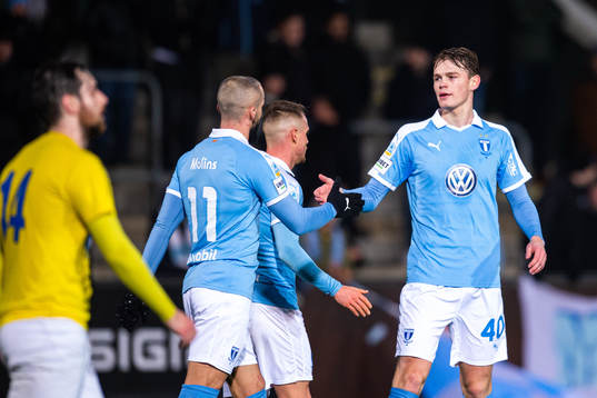 Malmö FFs Guillermo Molins och Hugo Andersson jublar