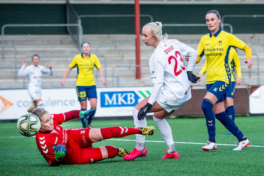 Rosengårds Sofie Svava mot Brøndbys målvakt