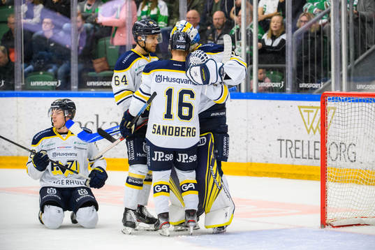 s spelare jublar med målvakt Hugo Alnefelt