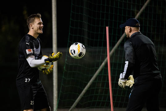 Malmö FFs Johan Dahlin och målvaktstränaren Jonnie Fedel