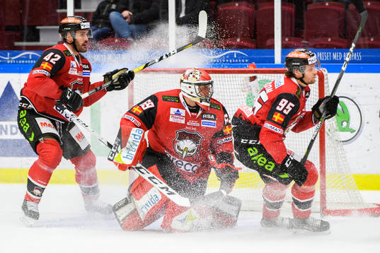 Malmö Redhawks Niklas Arell, målvakt Oscar Alsenfelt och