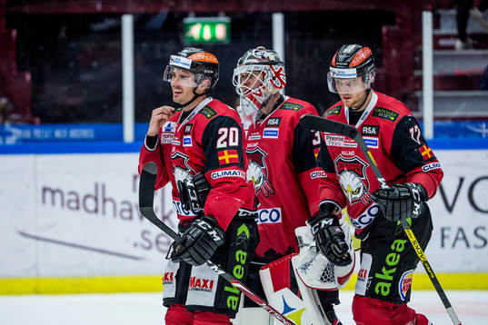 Malmö Redhawks Henrik Hetta, målvakt Lars Volden och Max