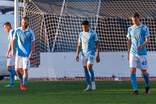 Jo Inge Berget, Romain Gall and Hugo Andersson of Malmö FF