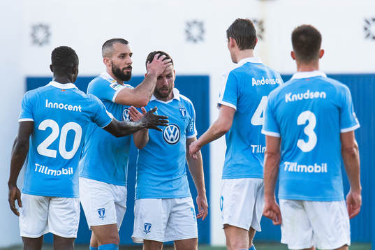 Guillermo Molins and Erdal Rakip of Malmö FF celebrate