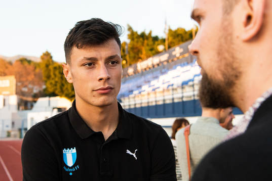 Anel Ahmedhodzic of Malmö FF is interviewed by media