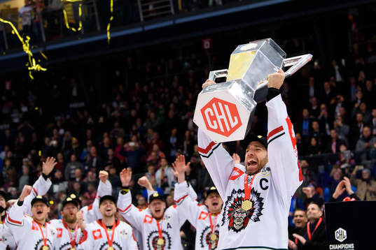Joel Lundqvist of Frölunda celebrates with the trophy