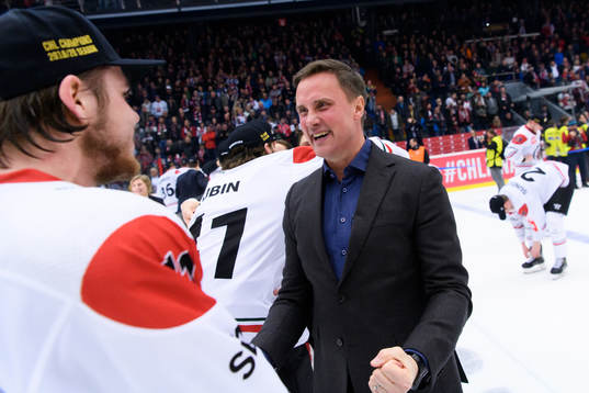 Roger Rönnberg, head coach of Frölunda, celebrates