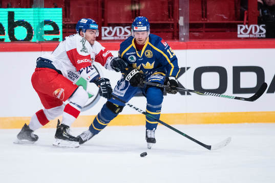 David Stastny of Czech Republic and Oscar Lindberg of Sweden