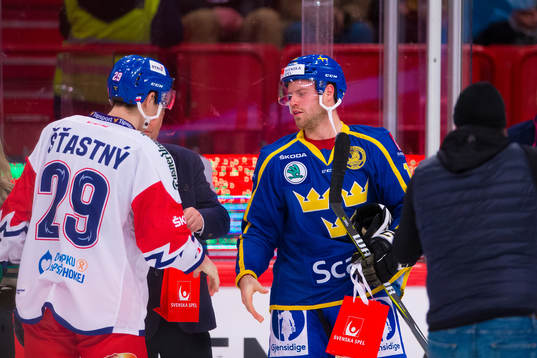 David Stastny of Czech Republic and Oscar Lindberg of