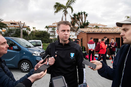 Physio Jesper Robertsson of Malmö FF is interviewed