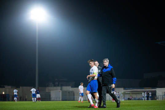 Christoffer Nyman of Norrköping leaves the pitch due to