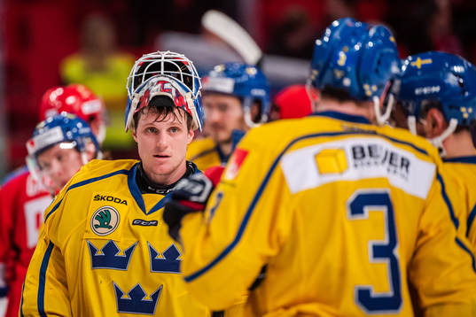 Goaltender Lars Johansson of Sweden