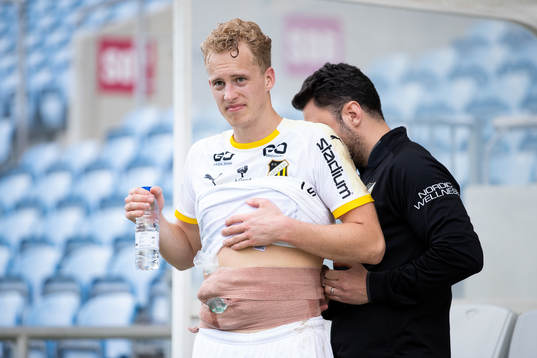Gustav Berggren of Häcken is being treated by