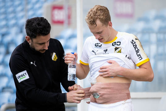 Gustav Berggren of Häcken is being treated by