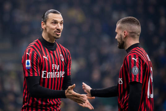 Zlatan Ibrahimovic and Ante Rebic of Milan