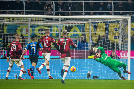 goalkeeper Gianluigi Donnarumma of Milan with a save