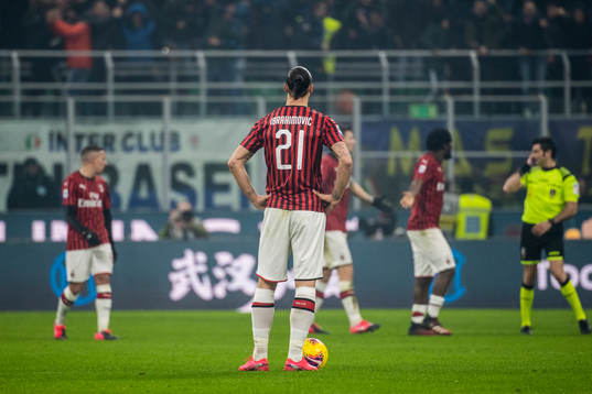 Zlatan Ibrahimovic of Milan looks dejected