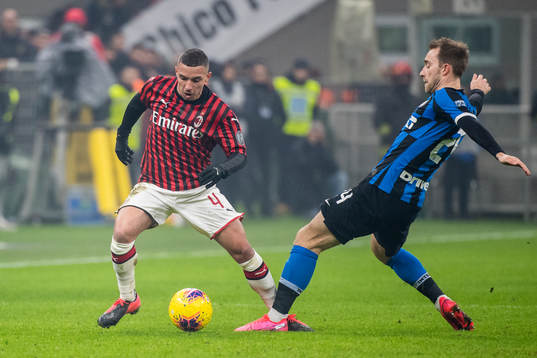 Ismael Bennacer of Milan and Christian Eriksen of Inter