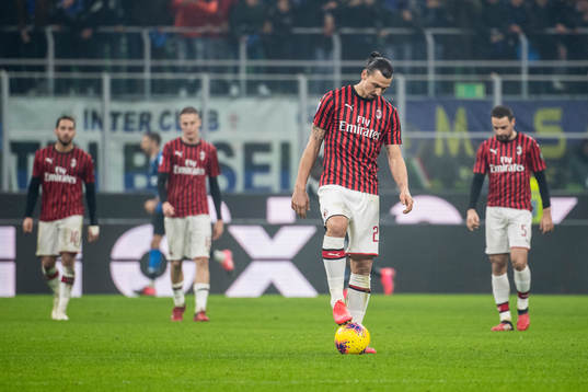 Zlatan Ibrahimovic of Milan looks dejected