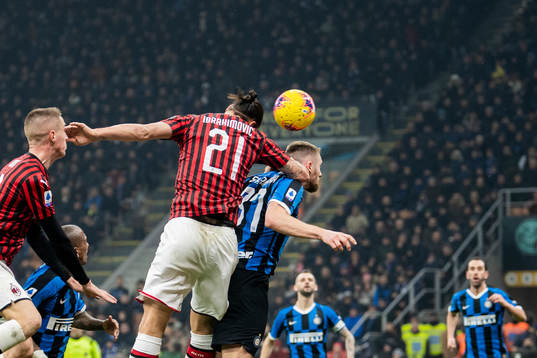 Zlatan Ibrahimovic of Milan and Milan Skriniar of Inter