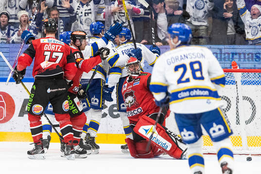 Leksands Fredrik Forsberg jublar med lagkamrater