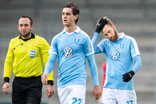 Malmö FFs Adi Nalic och Rasmus Bengtsson deppar