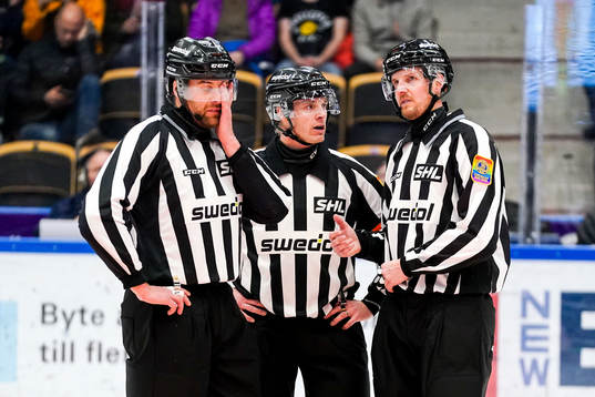 Linjedomare Emil Yletyinen, domare Mikael Andersson och