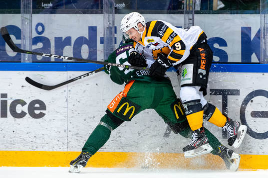 Färjestads Sebastian Erixon och Skellefteås Darren Nowick