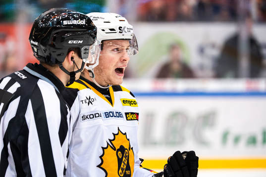 Skellefteås Rickard Hugg reagerar på ett domslut