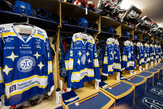 Leksands omklädningsrum redo innan ishockeymatchen i SHL