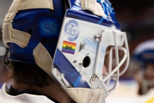 Leksands målvakt Axel Brage innan ishockeymatchen i SHL