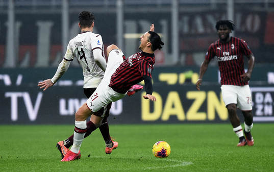 Zlatan Ibrahimovic of Milan against Lyanco Evangelista
