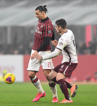 Zlatan Ibrahimovic of Milan against Lyanco Evangelista