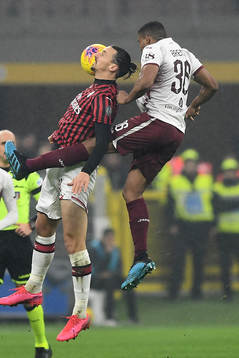 Zlatan Ibrahimovic of Milan against Lyanco Evangelista