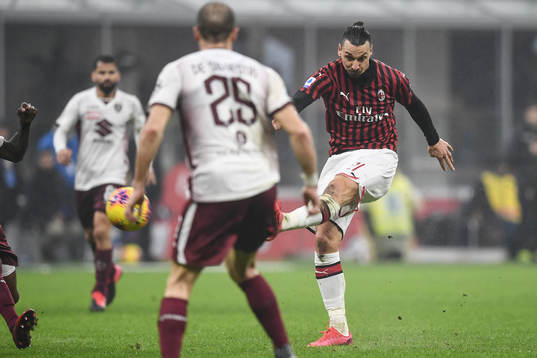 Zlatan Ibrahimovic of Milan against Lyanco Evangelista