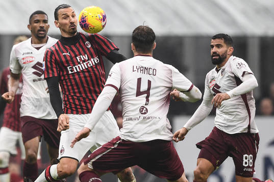 Zlatan Ibrahimovic of Milan against Lyanco Evangelista