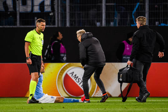 Arnór Traustason of Malmö FF in pain