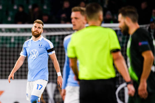Rasmus Bengtsson of Malmö FF looks dejected